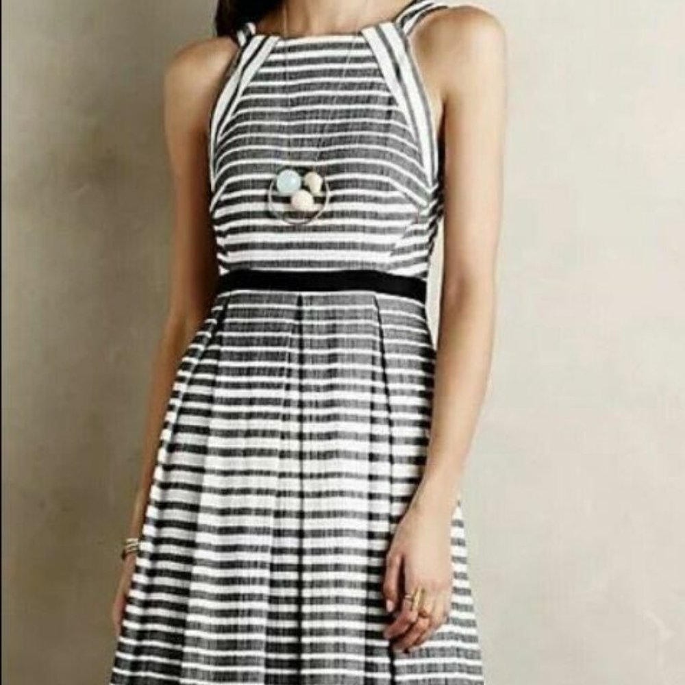 Eva Franco Saybrook  White and Grey Striped Dress Anthropologie